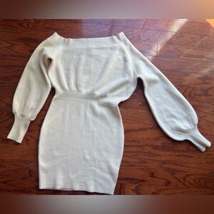 Fashion Nova Cream Off-the-Shoulder Sweater